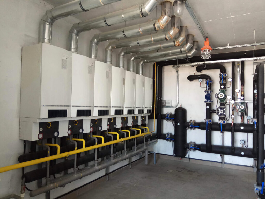 Modern boiler room of a commercial building